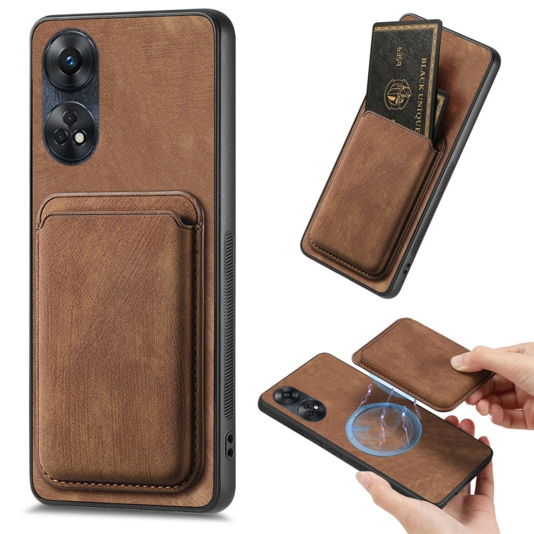 For OPPO Reno8 T 4G Retro Leather Card Bag Magnetic Phone Case(Brown) - OPPO Cases by PMC Jewellery | Online Shopping South Africa | PMC Jewellery | Buy Now Pay Later Mobicred