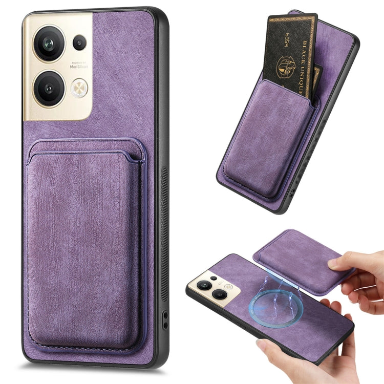 For OPPO Reno9 Pro+ 5G Retro Leather Card Bag Magnetic Phone Case(Purple) - OPPO Cases by PMC Jewellery | Online Shopping South Africa | PMC Jewellery | Buy Now Pay Later Mobicred