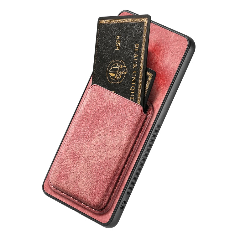 For OPPO A17K Retro Leather Card Bag Magnetic Phone Case(Pink) - OPPO Cases by PMC TechLife | Online Shopping South Africa | PMC TechLife | Buy Now Pay Later Mobicred