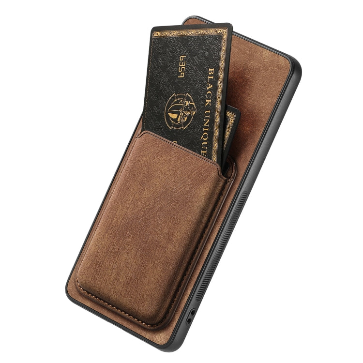 For OPPO A17 Retro Leather Card Bag Magnetic Phone Case(Brown) - OPPO Cases by PMC Jewellery | Online Shopping South Africa | PMC Jewellery | Buy Now Pay Later Mobicred