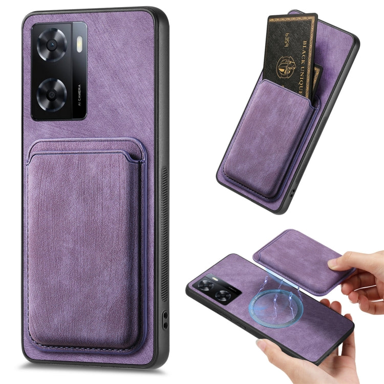 For OPPO A57 4G Retro Leather Card Bag Magnetic Phone Case(Purple) - OPPO Cases by PMC Jewellery | Online Shopping South Africa | PMC Jewellery | Buy Now Pay Later Mobicred