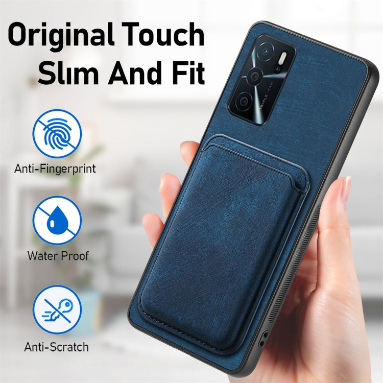 For OPPO Reno8 5G Retro Leather Card Bag Magnetic Phone Case(Blue) - OPPO Cases by PMC Jewellery | Online Shopping South Africa | PMC Jewellery | Buy Now Pay Later Mobicred