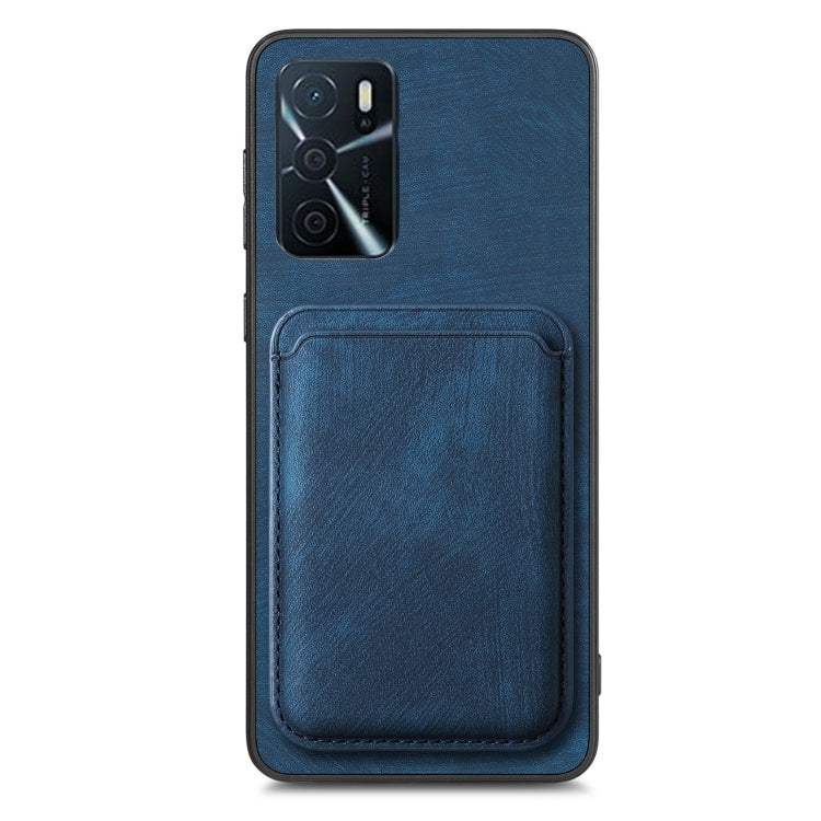 For OPPO Reno7 4G Retro Leather Card Bag Magnetic Phone Case(Blue) - OPPO Cases by PMC Jewellery | Online Shopping South Africa | PMC Jewellery | Buy Now Pay Later Mobicred