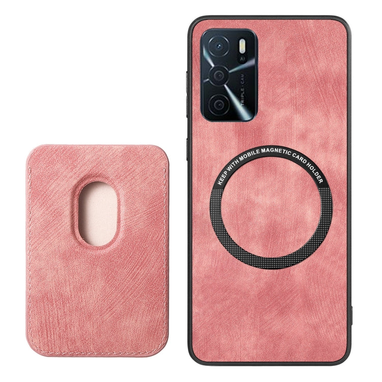 For OPPO Reno7 5G Retro Leather Card Bag Magnetic Phone Case(Pink) - OPPO Cases by PMC Jewellery | Online Shopping South Africa | PMC Jewellery | Buy Now Pay Later Mobicred