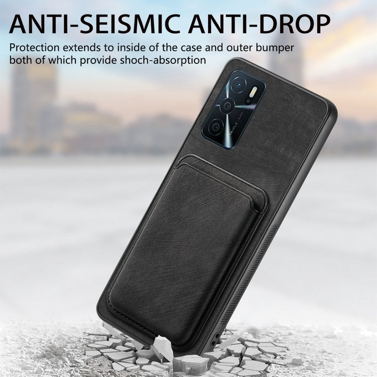 For OPPO Reno7 5G Retro Leather Card Bag Magnetic Phone Case(Black) - OPPO Cases by PMC TechLife | Online Shopping South Africa | PMC TechLife | Buy Now Pay Later Mobicred