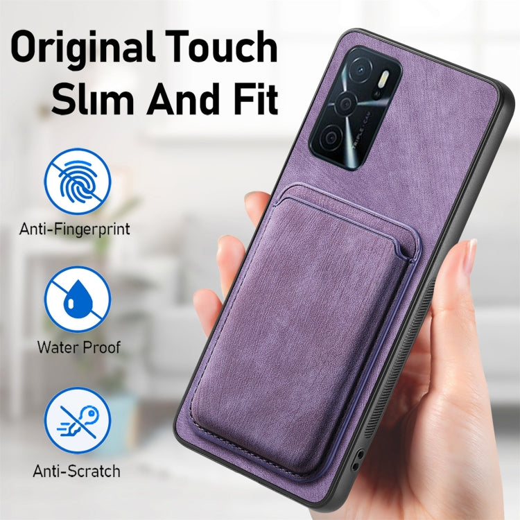 For OPPO A16K Retro Leather Card Bag Magnetic Phone Case(Purple) - OPPO Cases by PMC Jewellery | Online Shopping South Africa | PMC Jewellery | Buy Now Pay Later Mobicred