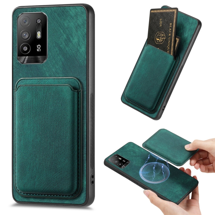 For OPPO F19 Pro+ Retro Leather Card Bag Magnetic Phone Case(Green) - OPPO Cases by PMC Jewellery | Online Shopping South Africa | PMC Jewellery | Buy Now Pay Later Mobicred