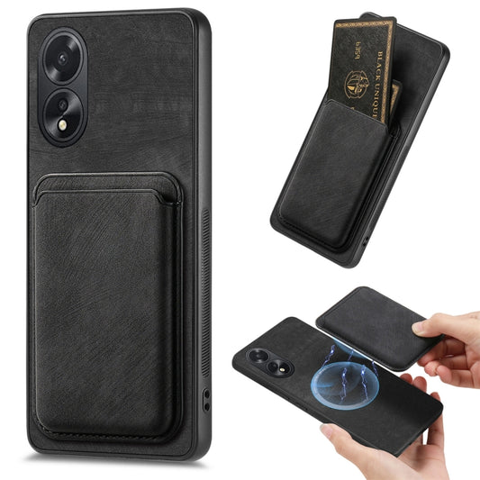 For OPPO A38 4G / A18 4G Retro Leather Card Bag Magnetic Phone Case(Black) - OPPO Cases by PMC Jewellery | Online Shopping South Africa | PMC Jewellery | Buy Now Pay Later Mobicred