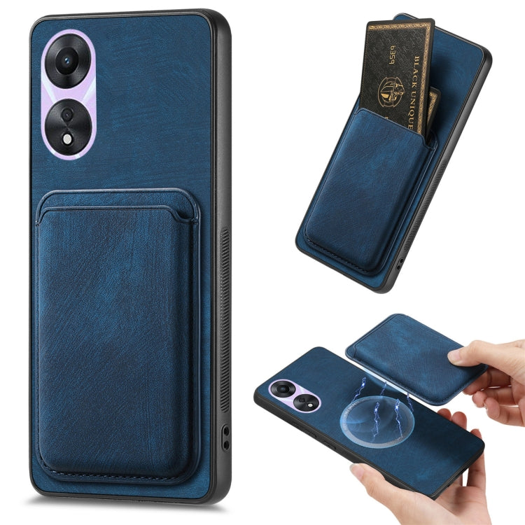 For OPPO A78 5G / A58 5G Retro Leather Card Bag Magnetic Phone Case(Blue) - OPPO Cases by PMC Jewellery | Online Shopping South Africa | PMC Jewellery | Buy Now Pay Later Mobicred