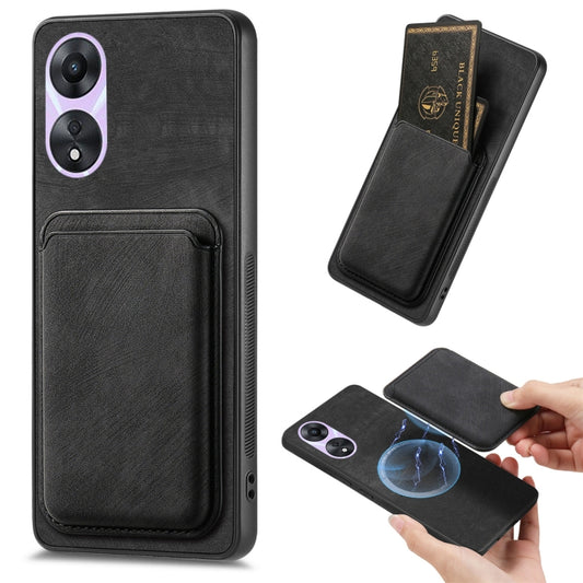 For OPPO A78 5G / A58 5G Retro Leather Card Bag Magnetic Phone Case(Black) - OPPO Cases by PMC Jewellery | Online Shopping South Africa | PMC Jewellery | Buy Now Pay Later Mobicred