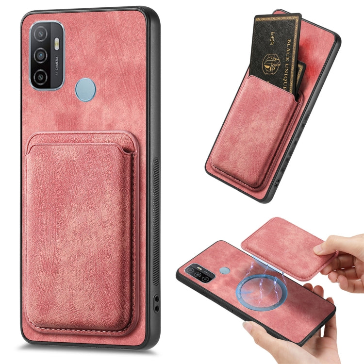 For OPPO A53 / A53S Retro Leather Card Bag Magnetic Phone Case(Pink) - OPPO Cases by PMC Jewellery | Online Shopping South Africa | PMC Jewellery | Buy Now Pay Later Mobicred