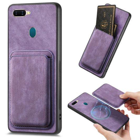 For OPPO A7/A12 Retro Leather Card Bag Magnetic Phone Case(Purple) - OPPO Cases by PMC Jewellery | Online Shopping South Africa | PMC Jewellery | Buy Now Pay Later Mobicred