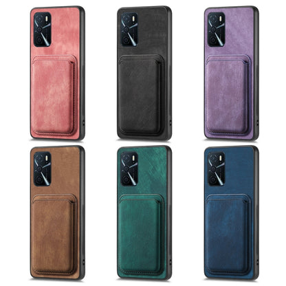 For OPPO Reno6 Pro+ Retro Leather Card Bag Magnetic Phone Case(Purple) - OPPO Cases by PMC Jewellery | Online Shopping South Africa | PMC Jewellery | Buy Now Pay Later Mobicred