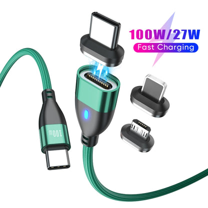 ENKAY 3 in 1 PD100W Type-C to Type-C / 8 Pin / Micro USB Magnetic Fast Charging Cable, Cable Length:1m(Green) - Charging Cable & Head by ENKAY | Online Shopping South Africa | PMC Jewellery | Buy Now Pay Later Mobicred