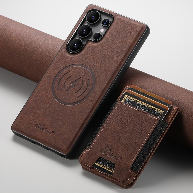 For Samsung Galaxy S25 Ultra 5G Suteni H17 Litchi Texture Leather MagSafe Detachable Wallet Phone Case(Brown) - Galaxy S25 Ultra 5G Cases by Suteni | Online Shopping South Africa | PMC Jewellery | Buy Now Pay Later Mobicred