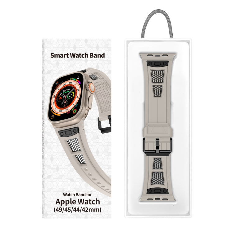 For Apple Watch Series 5 44mm Breathable Stainless Steel Mesh TPU Watch Band(Starlight Black) - Watch Bands by PMC Jewellery | Online Shopping South Africa | PMC Jewellery