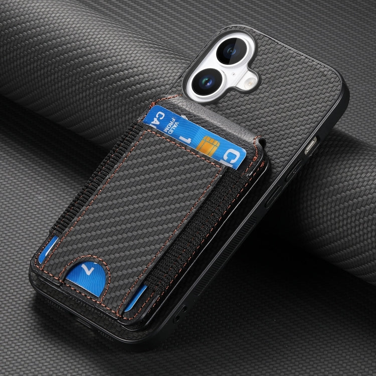 For iPhone 16 Plus Carbon Fiber Vertical Flip Wallet Stand Phone Case(Black) - iPhone 16 Plus Cases by PMC Jewellery | Online Shopping South Africa | PMC Jewellery | Buy Now Pay Later Mobicred