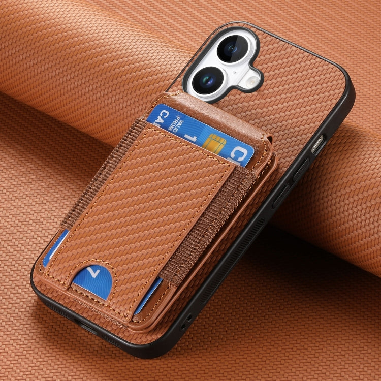 For iPhone 16 Plus Carbon Fiber Vertical Flip Wallet Stand Phone Case(Brown) - free shipping - PMC Jewellery - Order now!