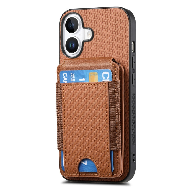For iPhone 16 Plus Carbon Fiber Vertical Flip Wallet Stand Phone Case(Brown) - free shipping - PMC Jewellery - Order now!