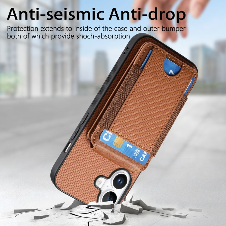 For iPhone 16 Plus Carbon Fiber Vertical Flip Wallet Stand Phone Case(Brown) - free shipping - PMC Jewellery - Order now!