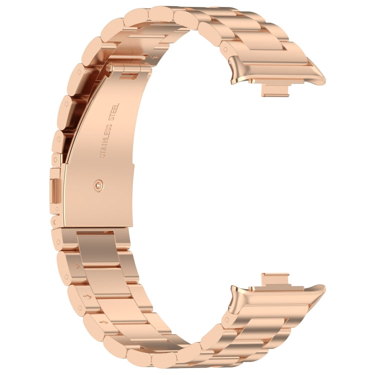 For Redmi Watch 4 Three Bead Stainless Steel Metal Watch Band(Rose Gold) - Watch Bands by PMC Jewellery | Online Shopping South Africa | PMC Jewellery