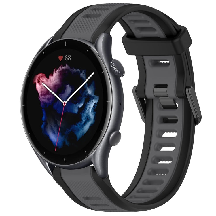 For Amazfit GTR 3 22mm Two-Color Textured Silicone Watch Band(Grey+Black) - Watch Bands by PMC TechLife | Online Shopping South Africa | PMC TechLife