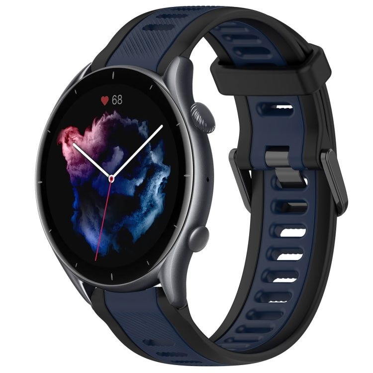 For Amazfit GTR 3 22mm Two-Color Textured Silicone Watch Band(Midnight Blue+Black) - Watch Bands by PMC Jewellery | Online Shopping South Africa | PMC Jewellery