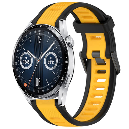 For Huawei Watch GT3 42mm 20mm Two Color Textured Silicone Watch Band(Yellow+Black) - Watch Bands by PMC Jewellery | Online Shopping South Africa | PMC Jewellery