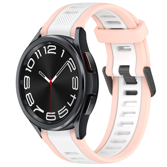 For Samsung Galaxy Watch 6 Classic 43mm 20mm Two Color Textured Silicone Watch Band(White+Pink) - Watch Bands by PMC Jewellery | Online Shopping South Africa | PMC Jewellery