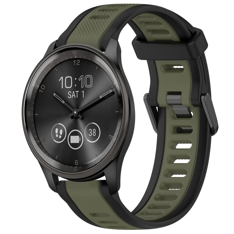 For Garmin VivoMove Trend 20mm Two Color Textured Silicone Watch Band(Green+Black) - Watch Bands by PMC Jewellery | Online Shopping South Africa | PMC Jewellery