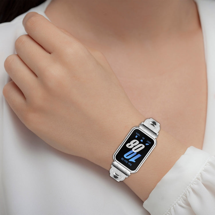 For Samsung Galaxy Fit 3 X Shaped Dual Row Diamond Metal Frame Watch Band(Silver) - free shipping - PMC TechLife - Order now!