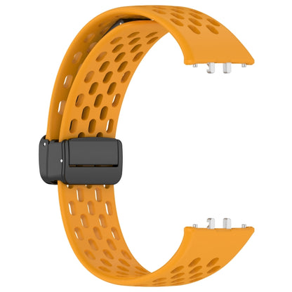 For Samsung Galaxy Fit 3 Hole Style Magnetic Folding Buckle Silicone Watch Band(Yellow) - Watch Bands by PMC Jewellery | Online Shopping South Africa | PMC Jewellery