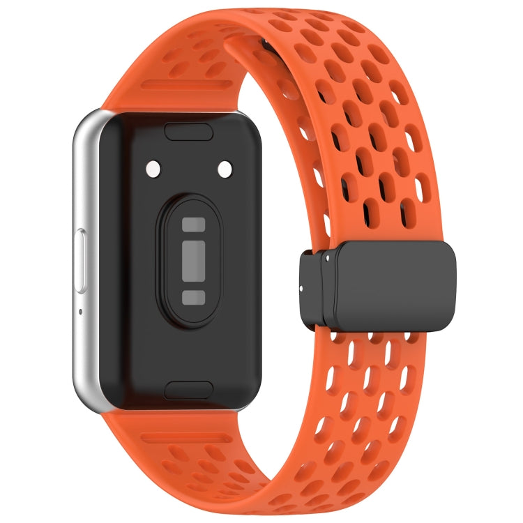 For Samsung Galaxy Fit 3 Hole Style Magnetic Folding Buckle Silicone Watch Band(Orange) - Watch Bands by PMC Jewellery | Online Shopping South Africa | PMC Jewellery