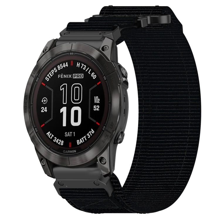 For Garmin Fenix 7X Pro 51mm 26mm Nylon Hook And Loop Fastener Watch Band(Black) - Watch Bands by PMC Jewellery | Online Shopping South Africa | PMC Jewellery