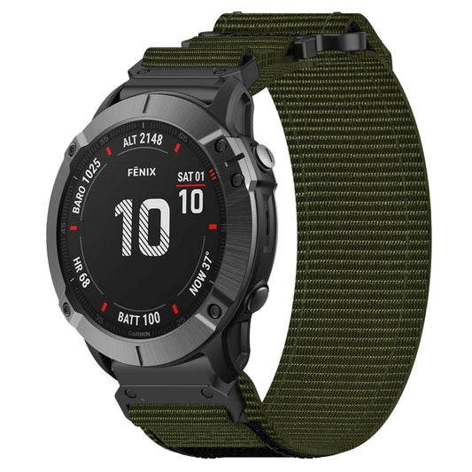 For Garmin Fenix 6X Pro 26mm Nylon Hook And Loop Fastener Watch Band(Army Green) - Watch Bands by PMC Jewellery | Online Shopping South Africa | PMC Jewellery