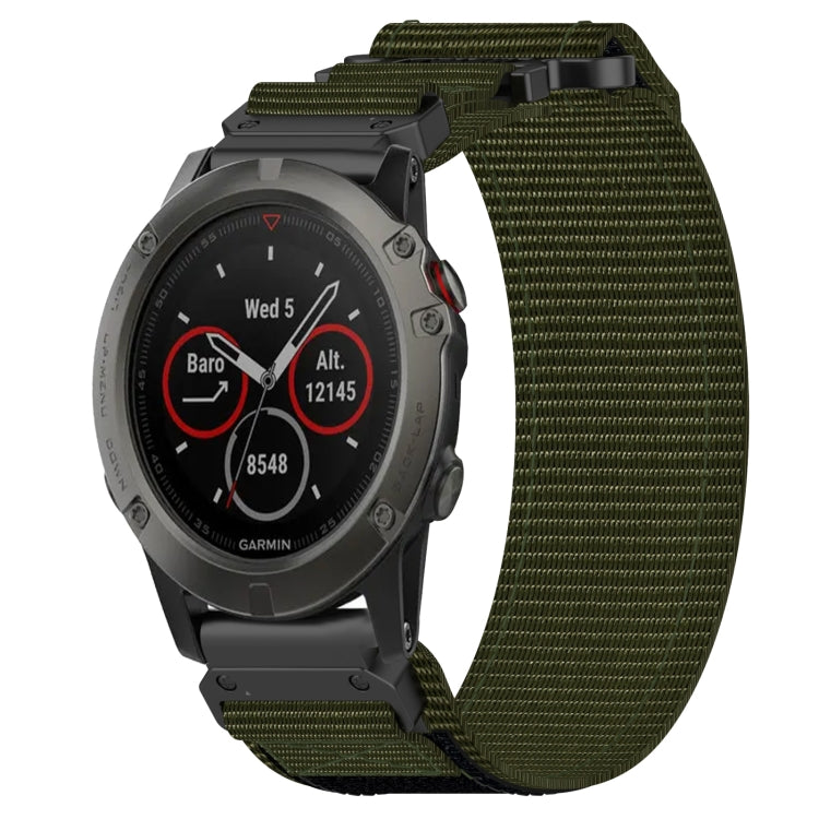 For Garmin Fenix 5X Sapphire 26mm Nylon Hook And Loop Fastener Watch Band(Army Green) - Watch Bands by PMC Jewellery | Online Shopping South Africa | PMC Jewellery