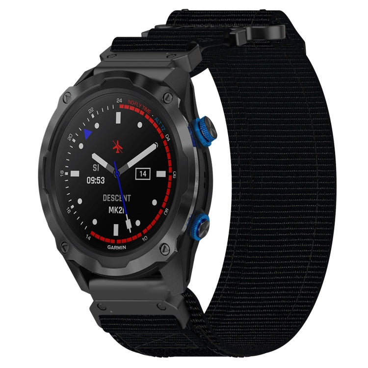 For Garmin Descent MK 2 26mm Nylon Hook And Loop Fastener Watch Band(Black) - Watch Bands by PMC TechLife | Online Shopping South Africa | PMC TechLife