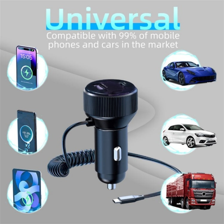 K18A PD 30W Retractable Type-C Cable USB+Type-C Dual Port Aluminum Alloy Car Charger - Car Charger by PMC Jewellery | Online Shopping South Africa | PMC Jewellery | Buy Now Pay Later Mobicred