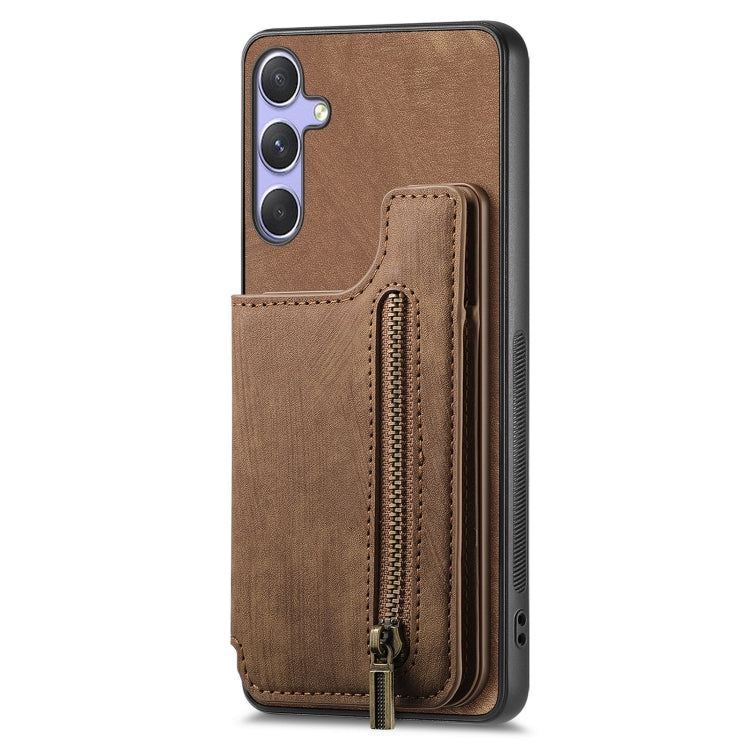 For Samsung Galaxy S25+ 5G Retro Leather Zipper Wallet Back Phone Case(Brown) - Galaxy S25+ 5G Cases by PMC Jewellery | Online Shopping South Africa | PMC Jewellery | Buy Now Pay Later Mobicred