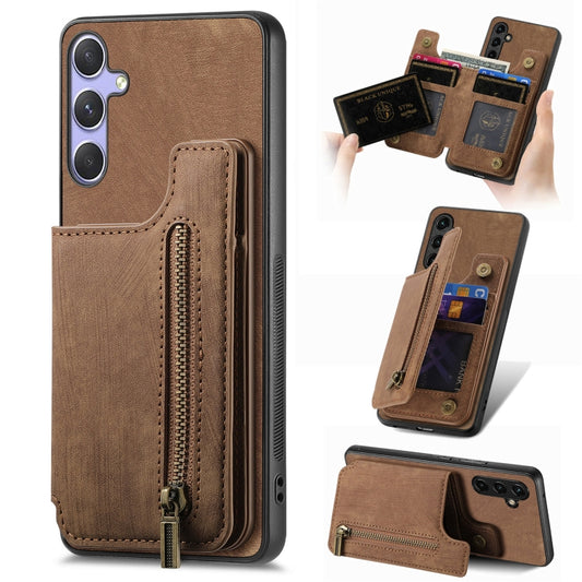 For Samsung Galaxy S25 Ultra 5G Retro Leather Zipper Wallet Back Phone Case(Brown) - Galaxy S25 Ultra 5G Cases by PMC Jewellery | Online Shopping South Africa | PMC Jewellery | Buy Now Pay Later Mobicred