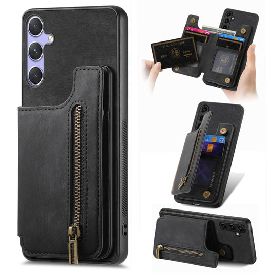 For Samsung Galaxy S25 Ultra 5G Retro Leather Zipper Wallet Back Phone Case(Black) - Galaxy S25 Ultra 5G Cases by PMC Jewellery | Online Shopping South Africa | PMC Jewellery | Buy Now Pay Later Mobicred