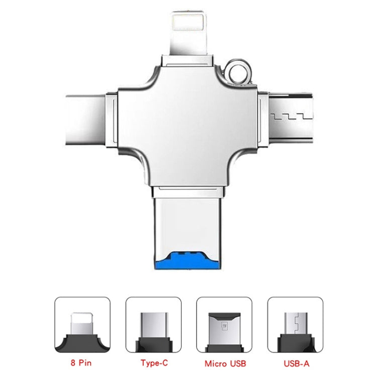 4 in 1 USB-C / Type-C  USB 2.0 + Micro USB + 8 Pin Adapter TF Card Reader, Memory Card:No Memory(Sliver) - U Disk & Card Reader by PMC TechLife | Online Shopping South Africa | PMC TechLife | Buy Now Pay Later Mobicred