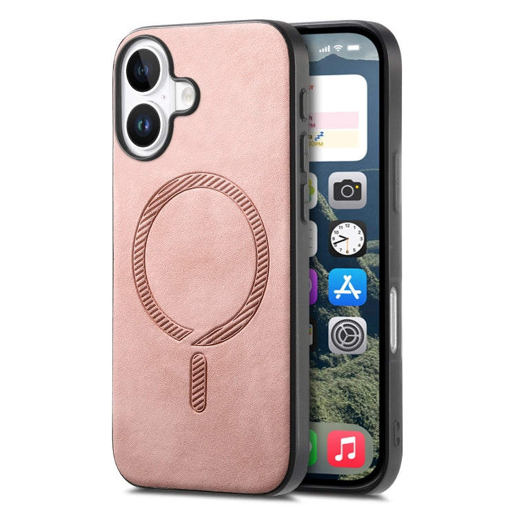 For iPhone 16 Solid Color Retro Magsafe PU Back Cover Phone Case(Pink) - iPhone 16 Cases by PMC Jewellery | Online Shopping South Africa | PMC Jewellery | Buy Now Pay Later Mobicred