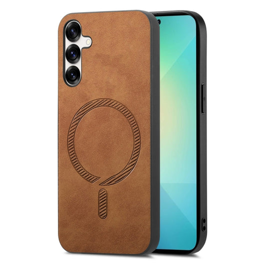 For Samsung Galaxy S25 5G Solid Color Retro Magsafe PU Back Cover Phone Case(Brown) - Galaxy S25 5G Cases by PMC Jewellery | Online Shopping South Africa | PMC Jewellery | Buy Now Pay Later Mobicred