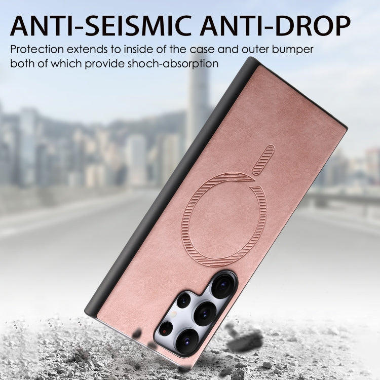 For Samsung Galaxy S25+ 5G Solid Color Retro Magsafe PU Back Cover Phone Case(Pink) - Galaxy S25+ 5G Cases by PMC Jewellery | Online Shopping South Africa | PMC Jewellery | Buy Now Pay Later Mobicred