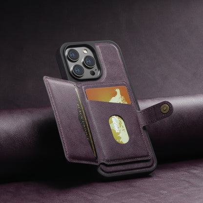 For iPhone 15 Suteni M1 Oil Wax MagSafe Detachable Horizontal Card Bag Phone Case(Purple) - iPhone 15 Cases by Suteni | Online Shopping South Africa | PMC Jewellery | Buy Now Pay Later Mobicred