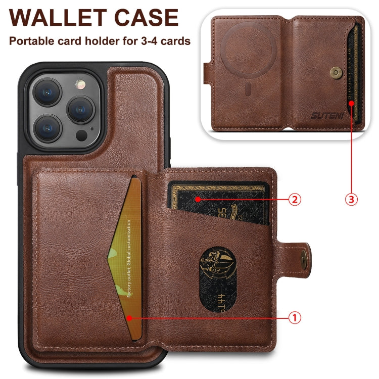 For iPhone 16 Pro Max Suteni M1 Oil Wax MagSafe Detachable Horizontal Card Bag Phone Case(Brown) - iPhone 16 Pro Max Cases by Suteni | Online Shopping South Africa | PMC Jewellery | Buy Now Pay Later Mobicred