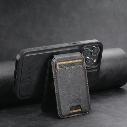 For iPhone 15 Pro Suteni M2 Oil Wax MagSafe Horizontal Card Bag Phone Case(Black) - iPhone 15 Pro Cases by Suteni | Online Shopping South Africa | PMC Jewellery | Buy Now Pay Later Mobicred