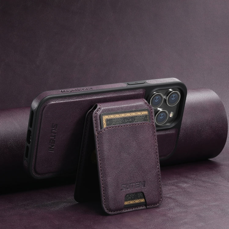 For iPhone 14 Pro Max Suteni M2 Oil Wax MagSafe Horizontal Card Bag Phone Case(Purple) - iPhone 14 Pro Max Cases by Suteni | Online Shopping South Africa | PMC Jewellery | Buy Now Pay Later Mobicred