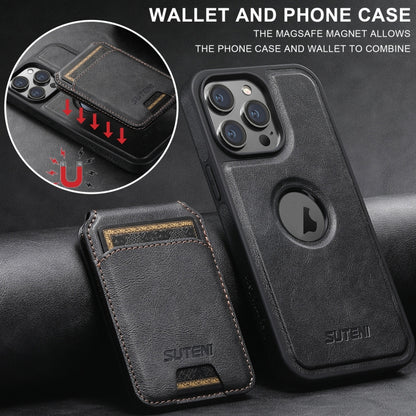 For iPhone 16 Pro Max Suteni M2 Oil Wax MagSafe Horizontal Card Bag Phone Case(Black) - iPhone 16 Pro Max Cases by Suteni | Online Shopping South Africa | PMC Jewellery | Buy Now Pay Later Mobicred